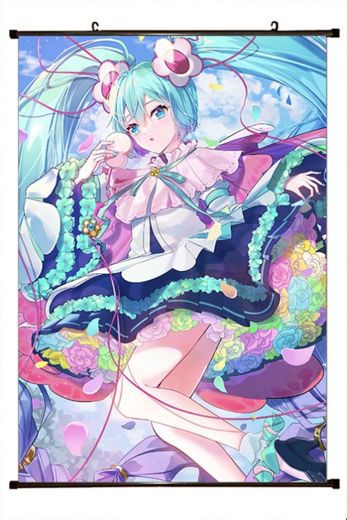 Hatsune Miku Anime black Plastic rod Cloth painting Wall Scroll 60X90CM   C3-78