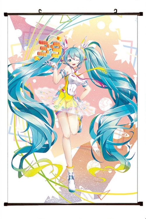 Hatsune Miku Anime black Plastic rod Cloth painting Wall Scroll 60X90CM   C3-2