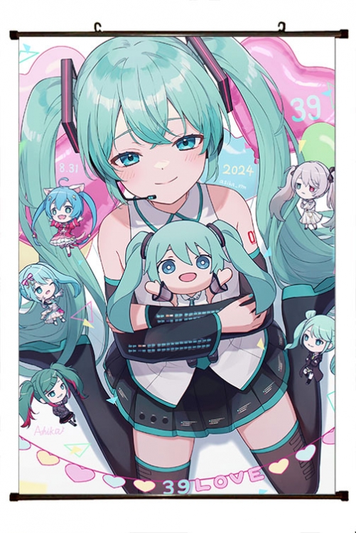 Hatsune Miku Anime black Plastic rod Cloth painting Wall Scroll 60X90CM  C3-97