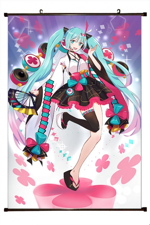 Hatsune Miku Anime black Plastic rod Cloth painting Wall Scroll 60X90CM   C3-27