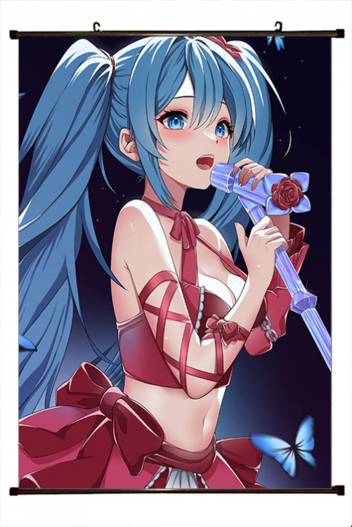 Hatsune Miku Anime black Plastic rod Cloth painting Wall Scroll 60X90CM  C3-32