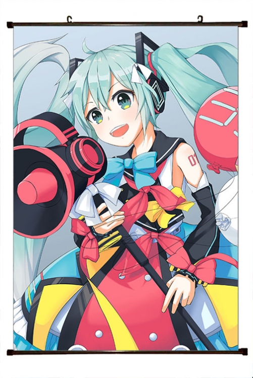 Hatsune Miku Anime black Plastic rod Cloth painting Wall Scroll 60X90CM  C3-23