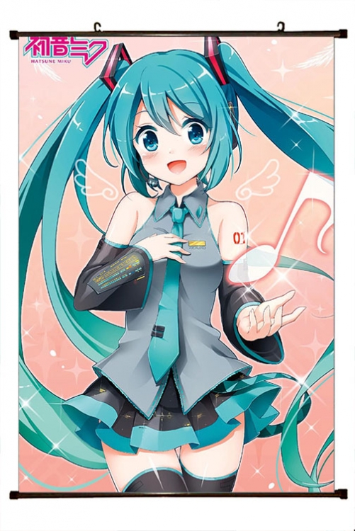 Hatsune Miku Anime black Plastic rod Cloth painting Wall Scroll 60X90CM   C3-71