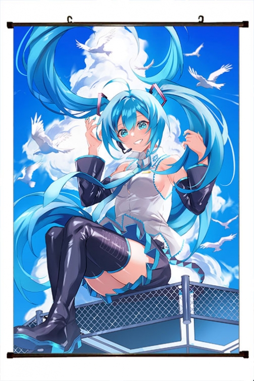 Hatsune Miku Anime black Plastic rod Cloth painting Wall Scroll 60X90CM  C3-112