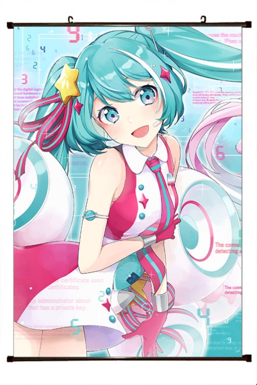 Hatsune Miku Anime black Plastic rod Cloth painting Wall Scroll 60X90CM  C3-91