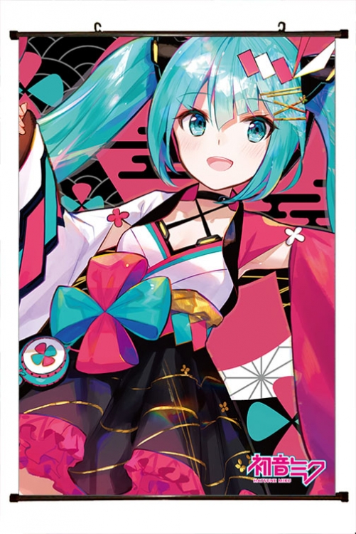 Hatsune Miku Anime black Plastic rod Cloth painting Wall Scroll 60X90CM  C3-28