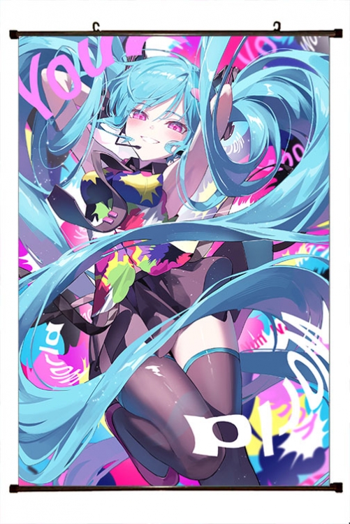 Hatsune Miku Anime black Plastic rod Cloth painting Wall Scroll 60X90CM  C3-143