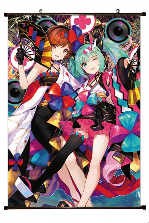 Hatsune Miku Anime black Plastic rod Cloth painting Wall Scroll 60X90CM   C3-12