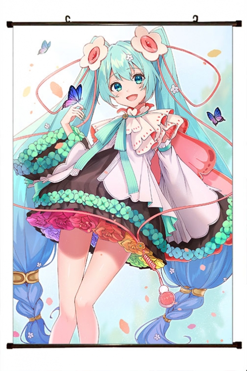 Hatsune Miku Anime black Plastic rod Cloth painting Wall Scroll 60X90CM  C3-82