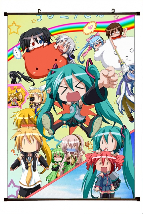 Hatsune Miku Anime black Plastic rod Cloth painting Wall Scroll 60X90CM  C3-58