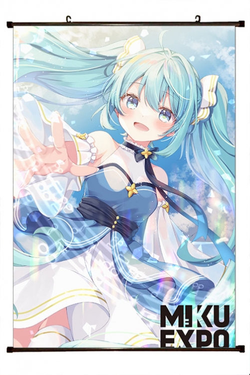 Hatsune Miku Anime black Plastic rod Cloth painting Wall Scroll 60X90CM   C3-136