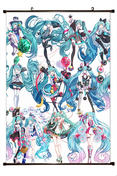 Hatsune Miku Anime black Plastic rod Cloth painting Wall Scroll 60X90CM   C3-37