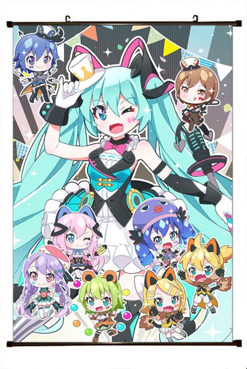 Hatsune Miku Anime black Plastic rod Cloth painting Wall Scroll 60X90CM  C3-51