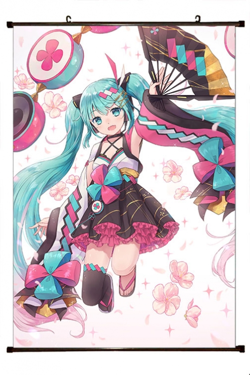 Hatsune Miku Anime black Plastic rod Cloth painting Wall Scroll 60X90CM  C3-79