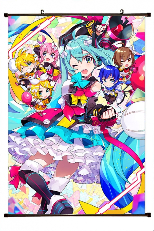 Hatsune Miku Anime black Plastic rod Cloth painting Wall Scroll 60X90CM C3-9