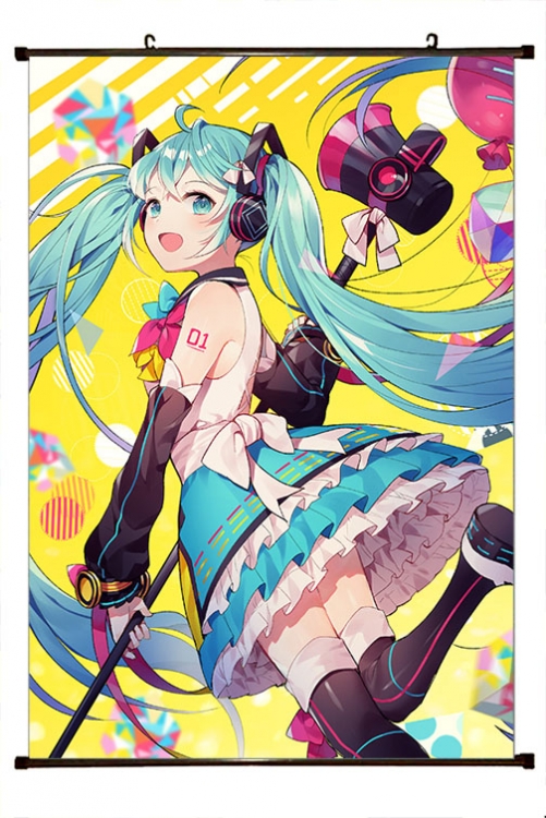 Hatsune Miku Anime black Plastic rod Cloth painting Wall Scroll 60X90CM  C3-84