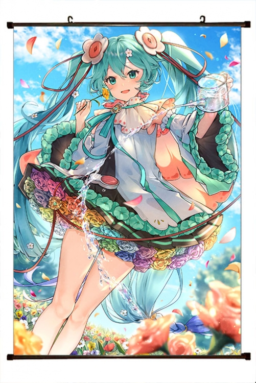 Hatsune Miku Anime black Plastic rod Cloth painting Wall Scroll 60X90CM  C3-145