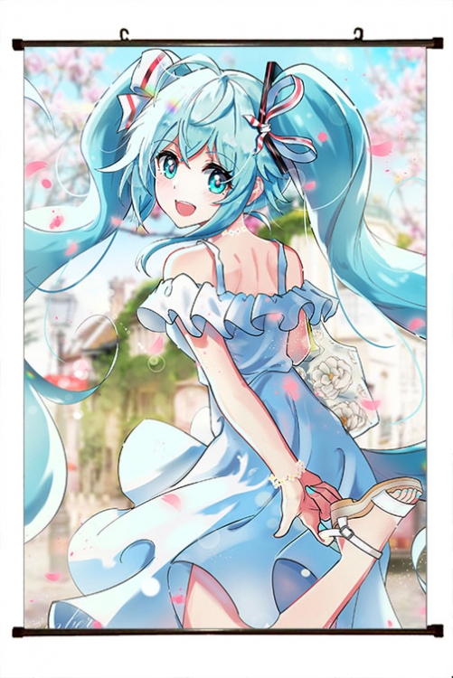 Hatsune Miku Anime black Plastic rod Cloth painting Wall Scroll 60X90CM C3-93