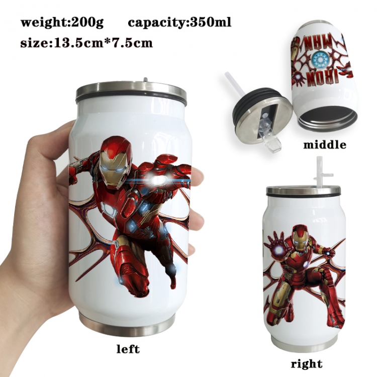 Iron Man Anime Printed Stainless Steel Insulated Cup Straw Water Cup 350ML