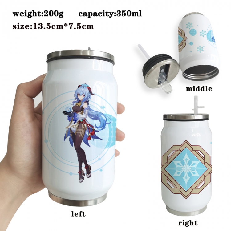 Genshin Impact Anime Printed Stainless Steel Insulated Cup Straw Water Cup 350ML