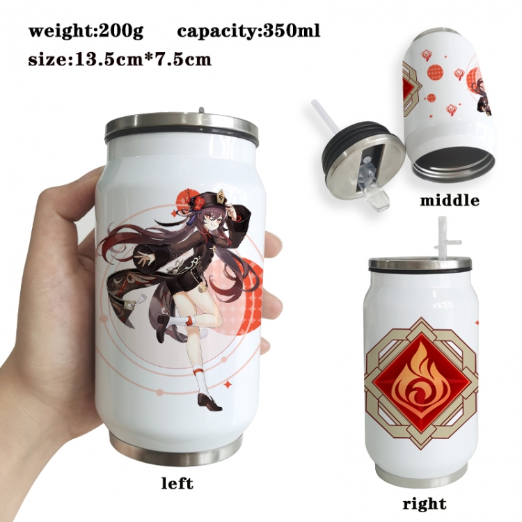 Genshin Impact Anime Printed Stainless Steel Insulated Cup Straw Water Cup 350ML