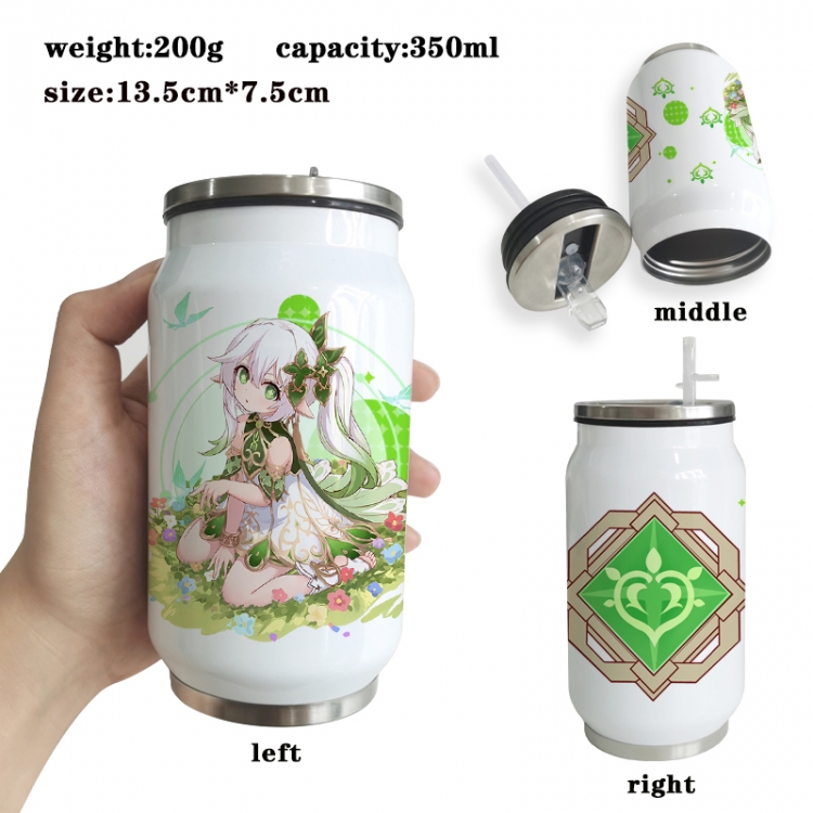 Genshin Impact Anime Printed Stainless Steel Insulated Cup Straw Water Cup 350ML