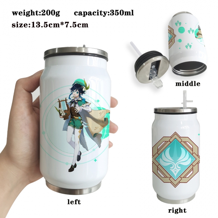 Genshin Impact Anime Printed Stainless Steel Insulated Cup Straw Water Cup 350ML