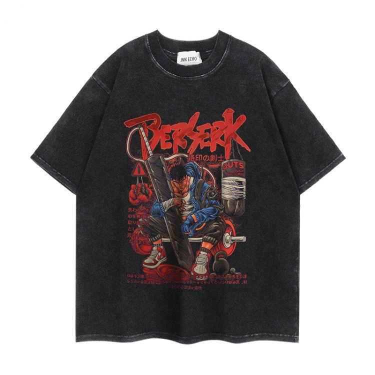 Berserk Anime peripheral washed short sleeved T-shirt 280g from S to 4XL