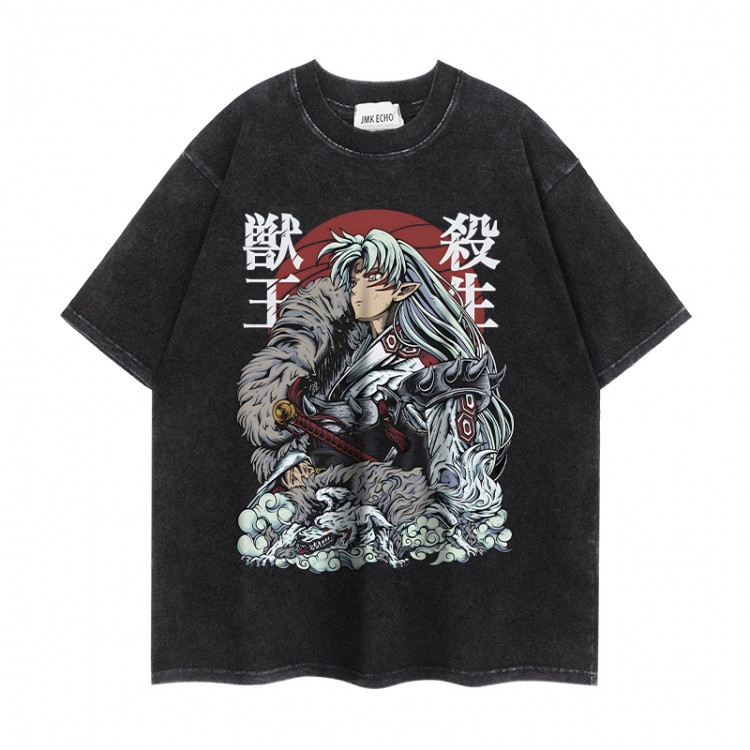 Inuyasha Anime peripheral washed short sleeved T-shirt 280g from S to 4XL