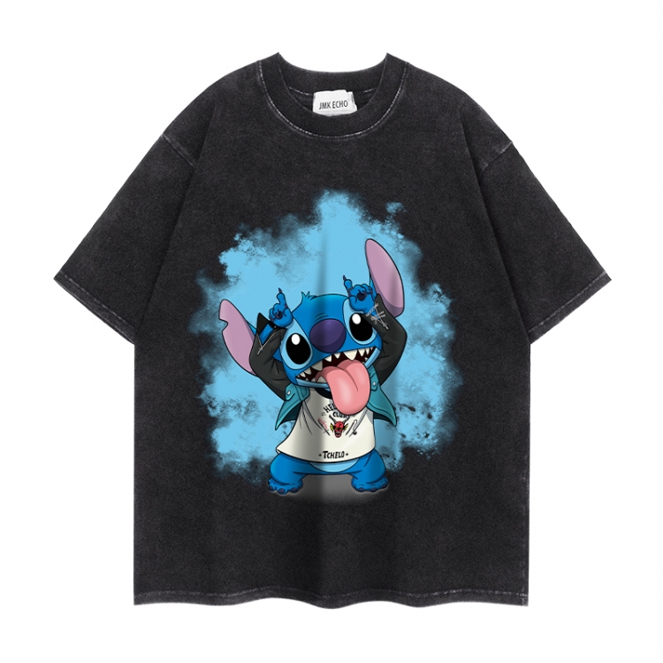 Lilo & Stitch Anime peripheral washed short sleeved T-shirt 280g from S to 4XL