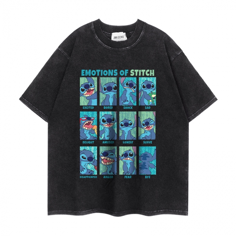 Lilo & Stitch Anime peripheral washed short sleeved T-shirt 280g from S to 4XL