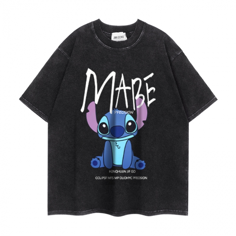 Lilo & Stitch Anime peripheral washed short sleeved T-shirt 280g from S to 4XL