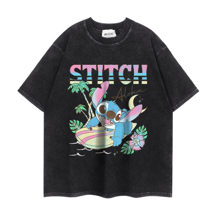 Lilo & Stitch Anime peripheral washed short sleeved T-shirt 280g from S to 4XL