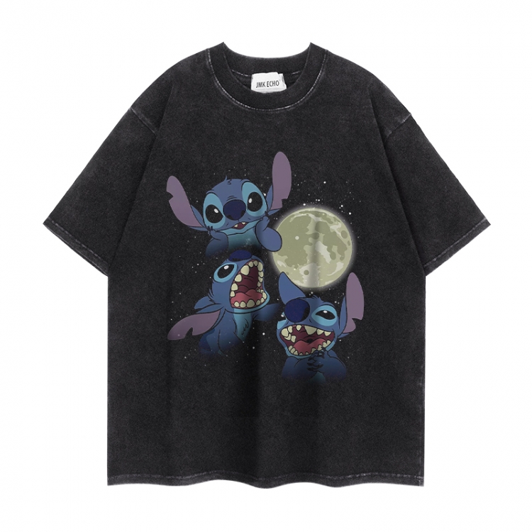 Lilo & Stitch Anime peripheral washed short sleeved T-shirt 280g from S to 4XL