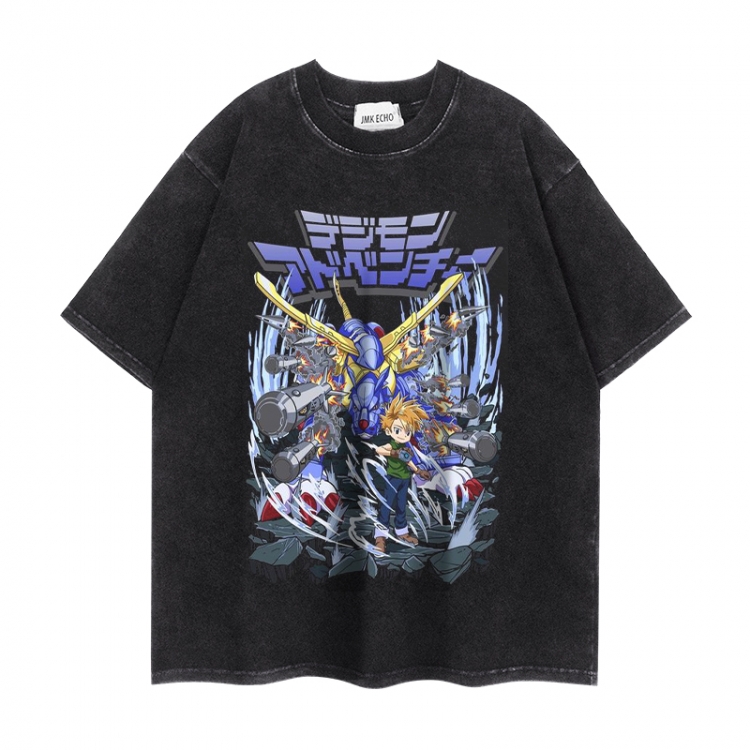 Digimon Anime peripheral washed short sleeved T-shirt 280g from S to 4XL