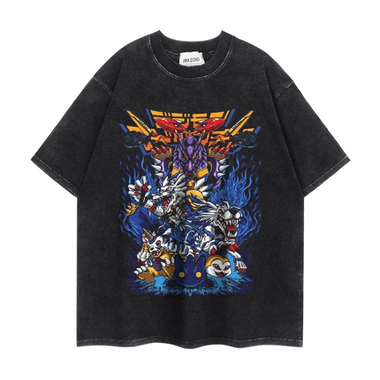 Digimon Anime peripheral washed short sleeved T-shirt 280g from S to 4XL