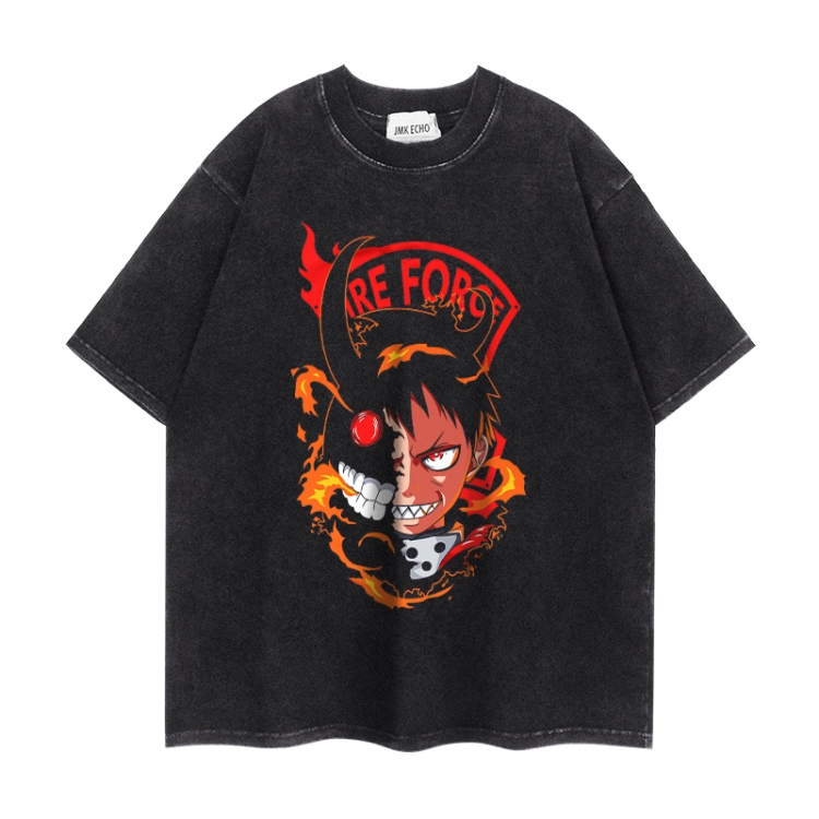 Fire Force Anime peripheral washed short sleeved T-shirt 280g from S to 4XL