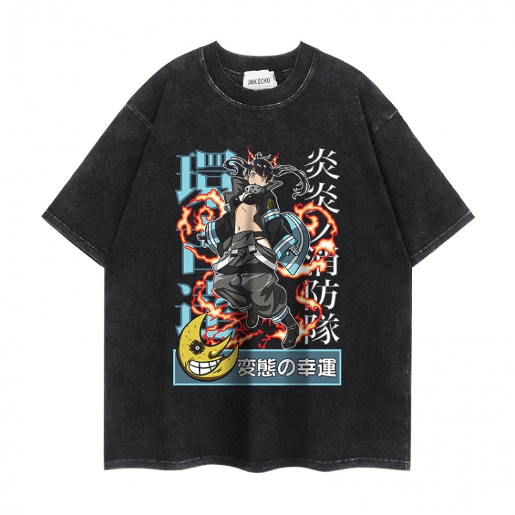 Fire Force Anime peripheral washed short sleeved T-shirt 280g from S to 4XL