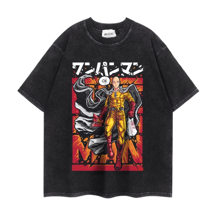 One Punch Man Anime peripheral washed short sleeved T-shirt 280g from S to 4XL