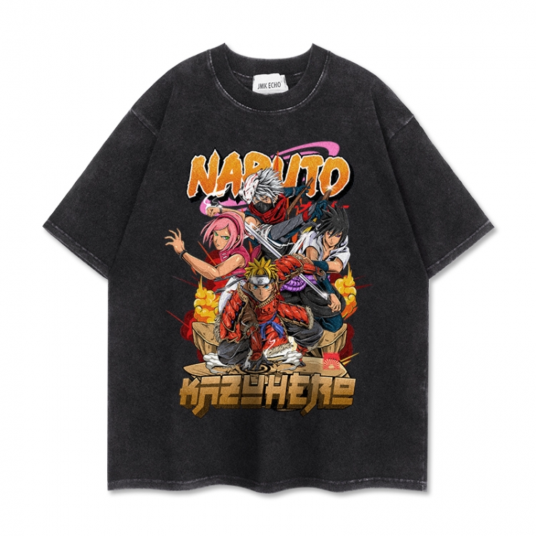 Naruto Anime peripheral washed short sleeved T-shirt 280g from S to 4XL