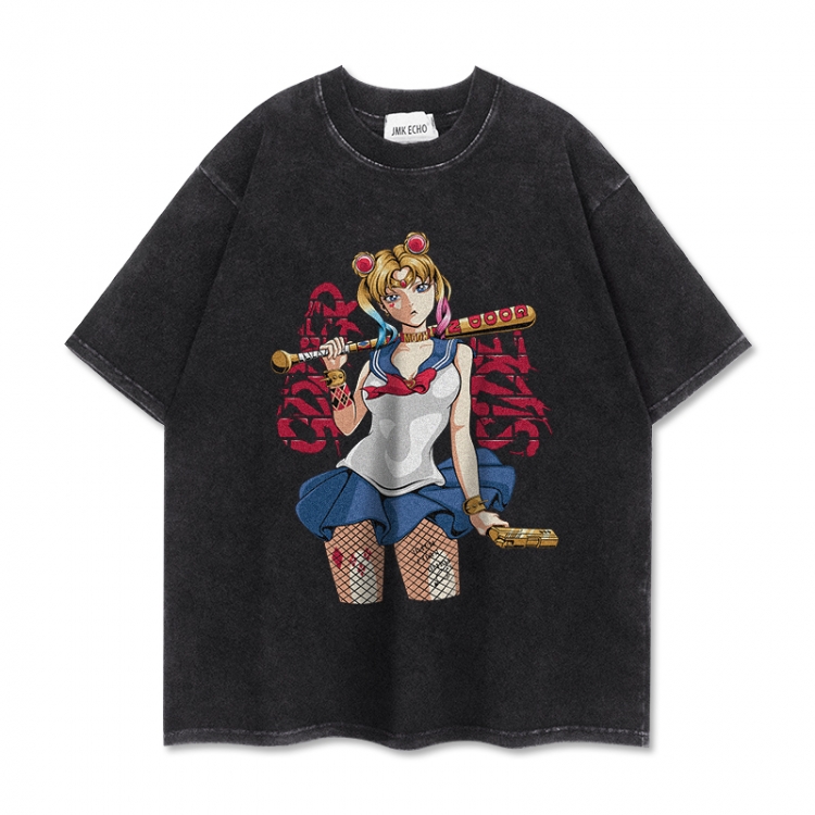 sailormoon Anime peripheral washed short sleeved T-shirt 280g from S to 4XL