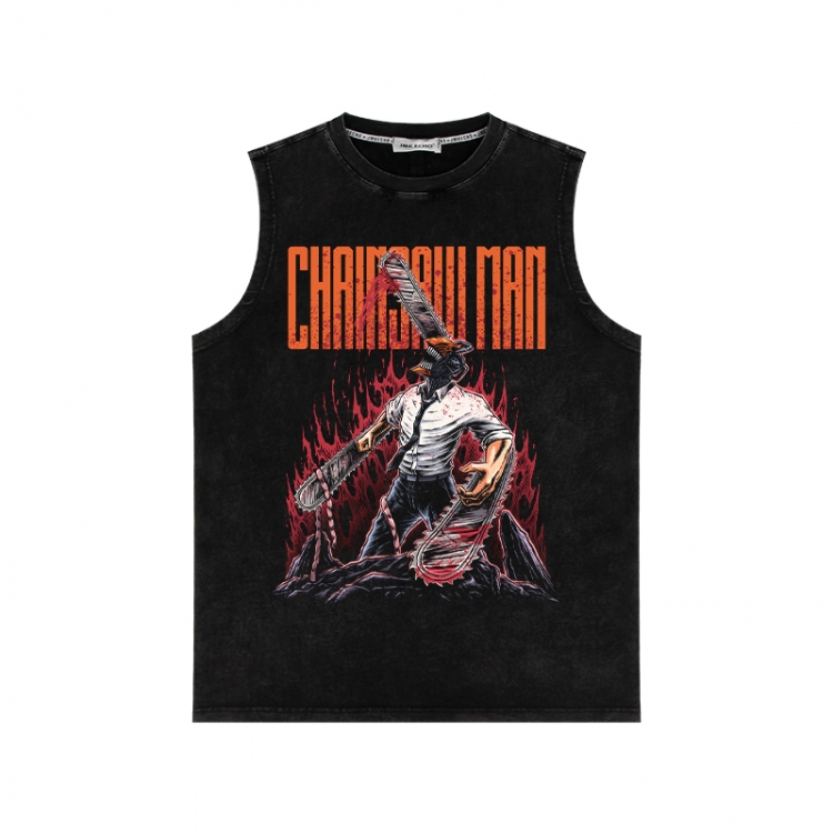 Chainsaw man Anime peripheral washed vest direct spray process 290g from S to 2XL