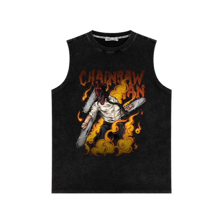 Chainsaw man Anime peripheral washed vest direct spray process 290g from S to 2XL