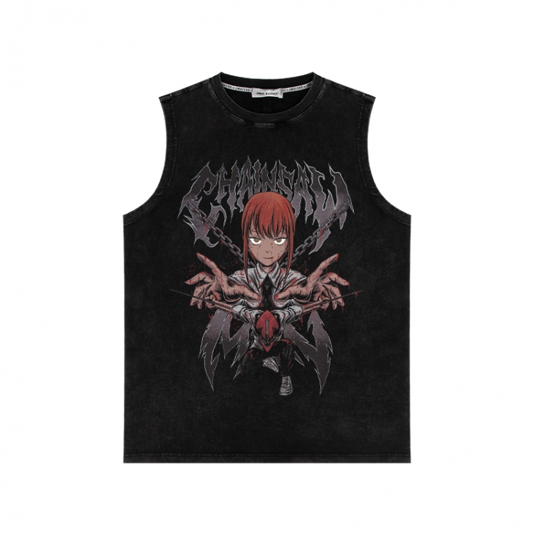 Chainsaw man Anime peripheral washed vest direct spray process 290g from S to 2XL