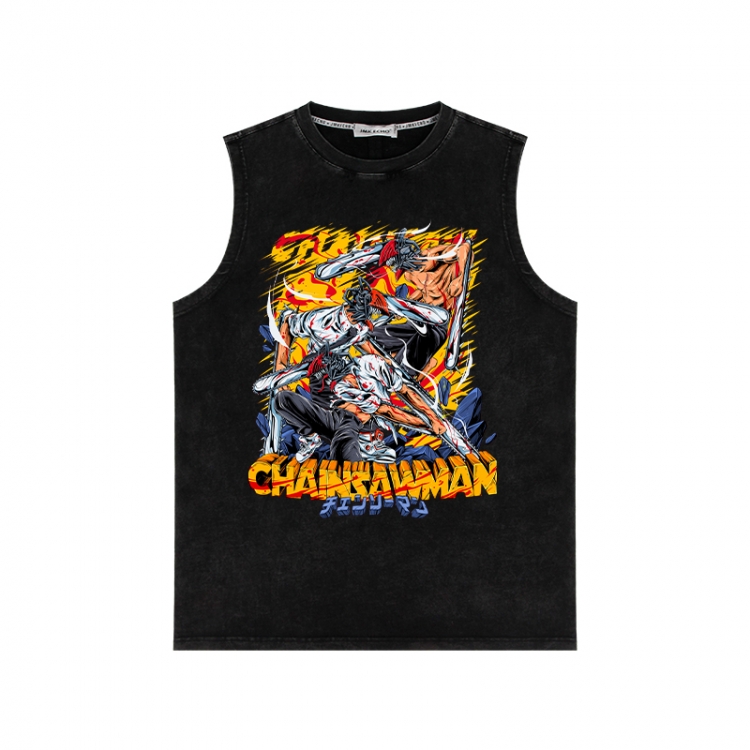 Chainsaw man Anime peripheral washed vest direct spray process 290g from S to 2XL