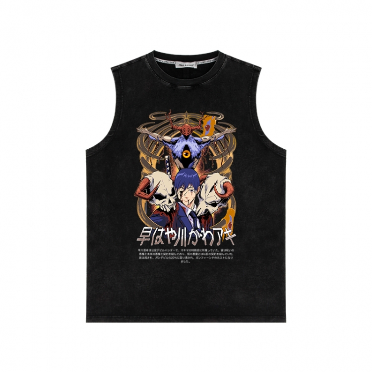 Chainsaw man Anime peripheral washed vest direct spray process 290g from S to 2XL