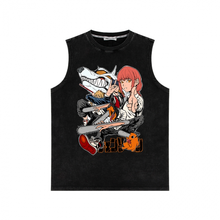 Chainsaw man Anime peripheral washed vest direct spray process 290g from S to 2XL