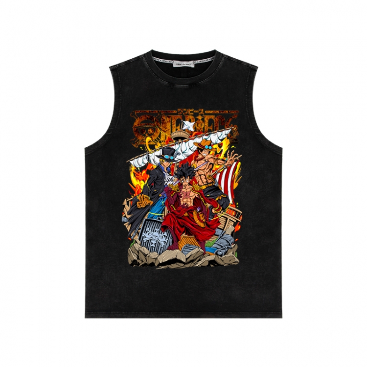 One Piece Anime peripheral washed vest direct spray process 290g from S to 2XL