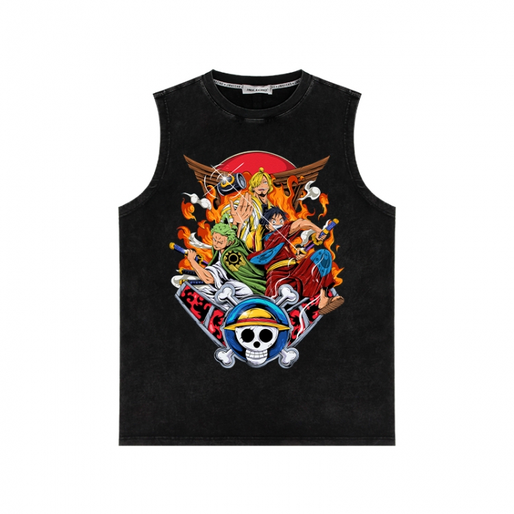 One Piece Anime peripheral washed vest direct spray process 290g from S to 2XL