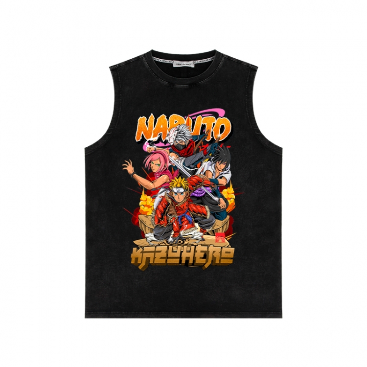 Naruto Anime peripheral washed vest direct spray process 290g from S to 2XL